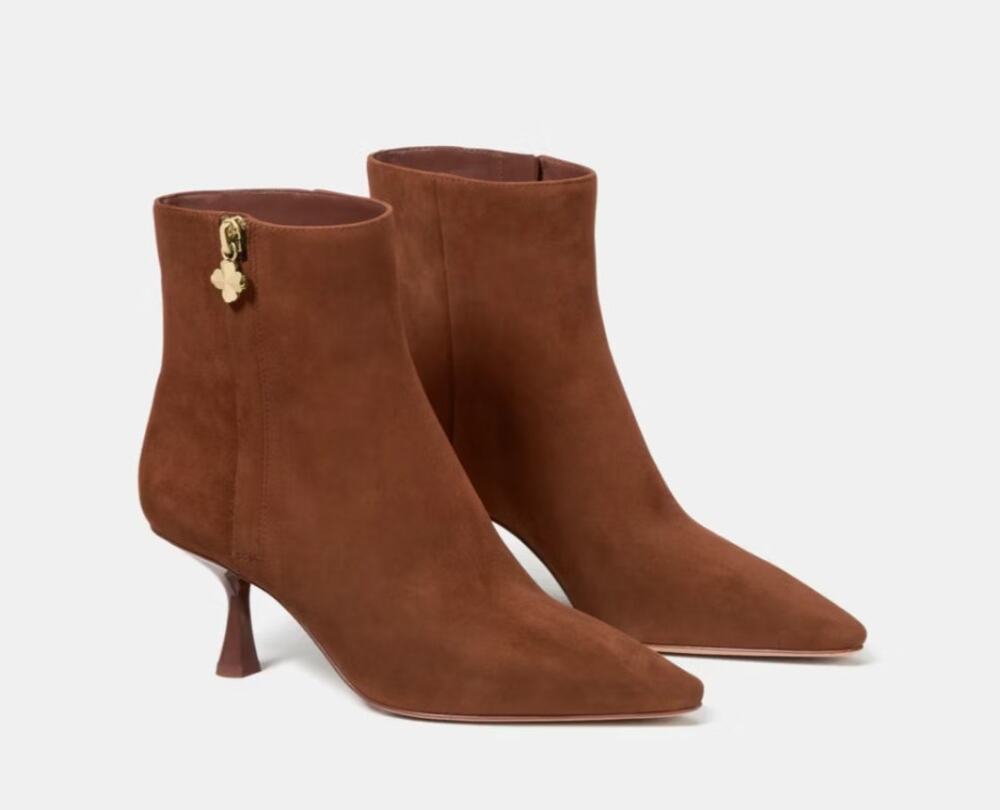 Kate Spade Adele Bootie Hot Chocolate Suede 6.5 Pre-Loved Kitten Heel Pointy Toe